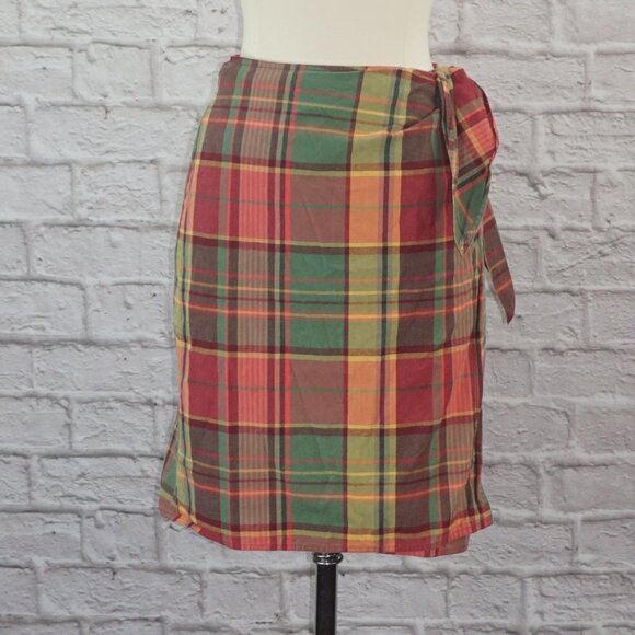 Vintage 90s J. Crew Cotton Plaid Wrap Skirt Small - Picture 1 of 7